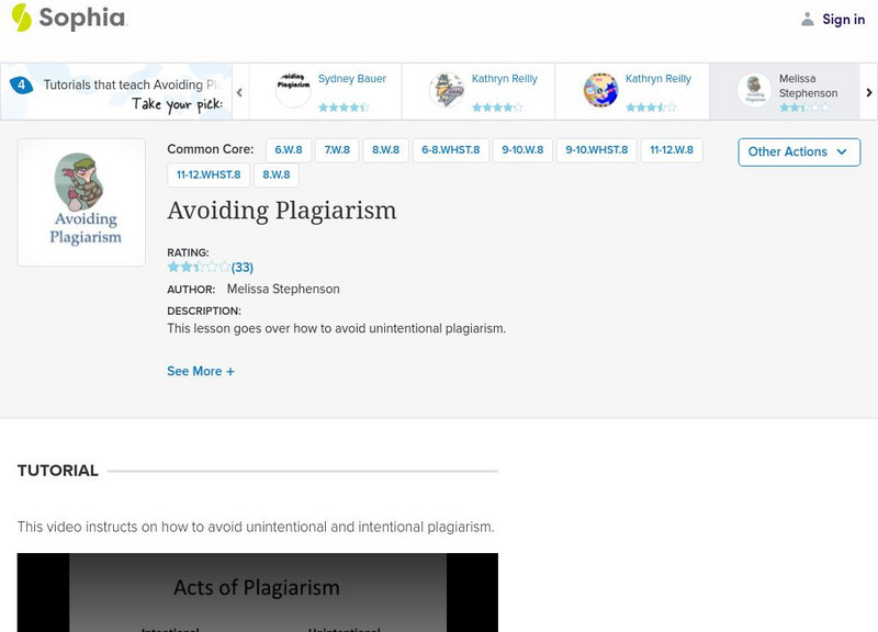 Sophia: Avoiding Plagiarism Instructional Video Sophia: Avoiding Plagiarism Instructional Video