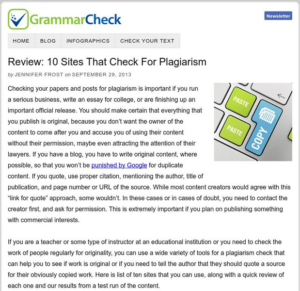 Grammar Check: Review: 10 Sites That Check for Plagiarism Article Grammar Check: Review: 10 Sites That Check for Plagiarism Article