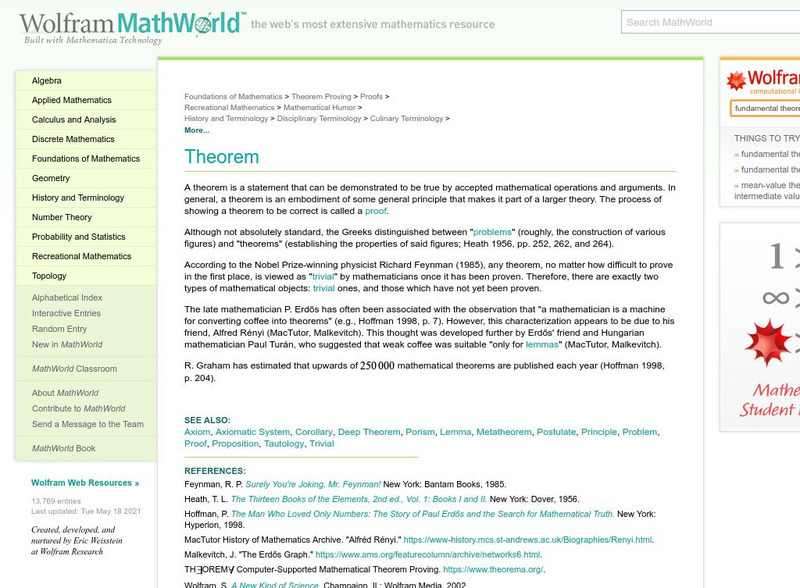 Wolfram Mathworld: Theorem Handout Wolfram Mathworld: Theorem Handout