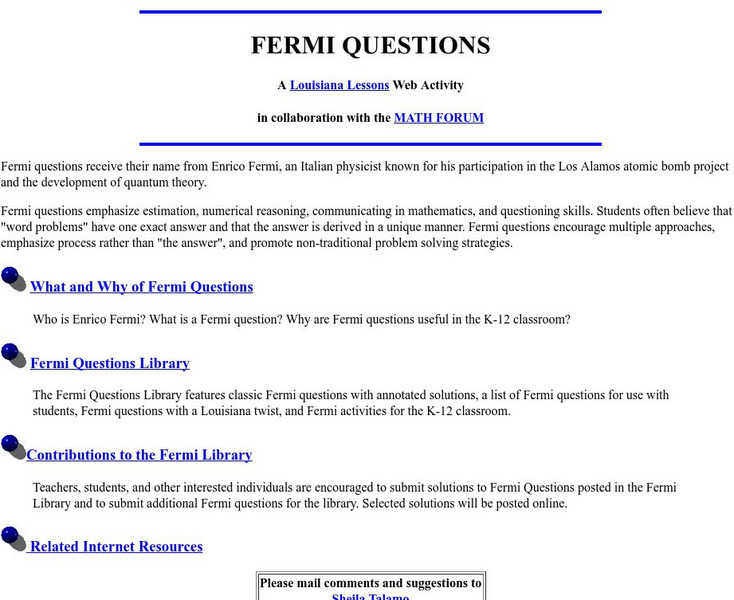 The Math Forum: Fermi Questions Activity The Math Forum: Fermi Questions Activity
