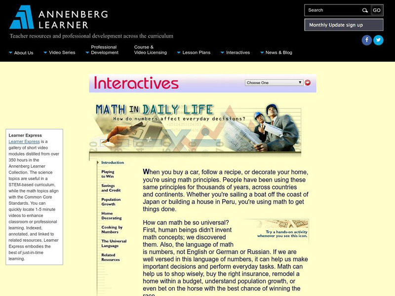 Annenberg Learner: Math in Daily Life Activity Annenberg Learner: Math in Daily Life Activity