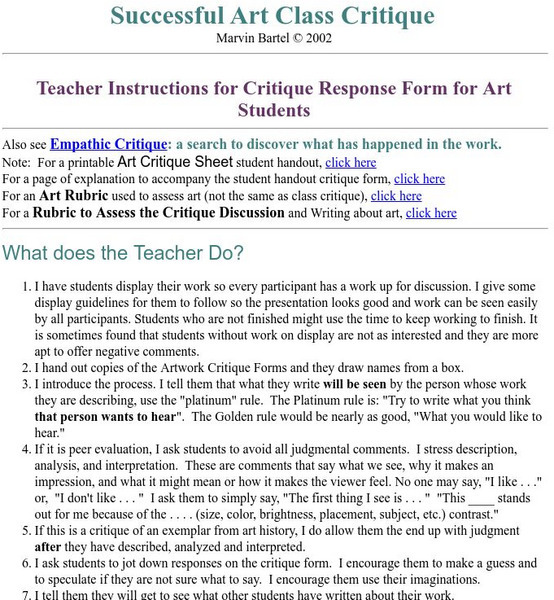 Successful Art Class Critique Website Successful Art Class Critique Website