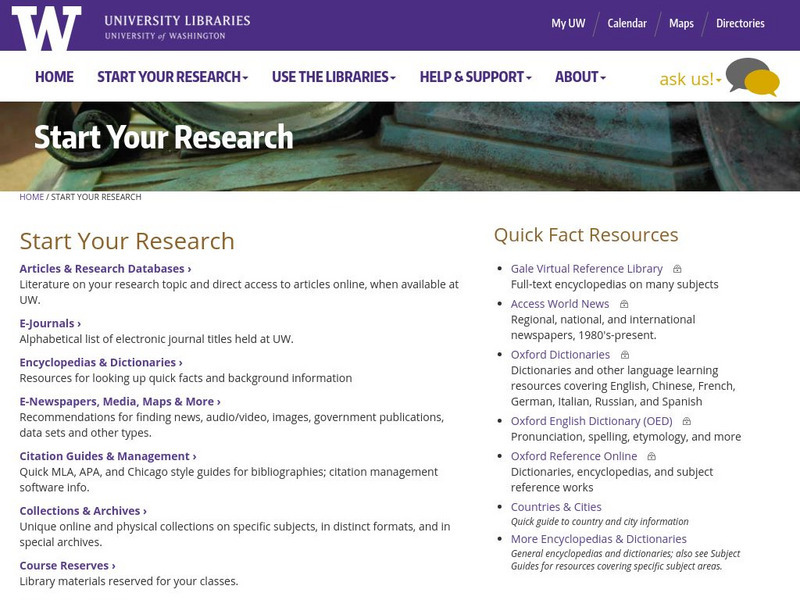 University of Washington Libraries: Starting Research Activity University of Washington Libraries: Starting Research Activity
