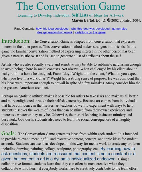Visual Art: The Conversation Game Website Visual Art: The Conversation Game Website