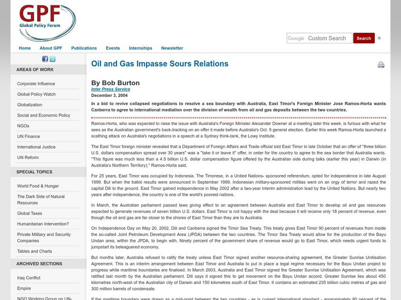 Global Policy Forum: Oil and Gas Impasse Sours Relations Handout Global Policy Forum: Oil and Gas Impasse Sours Relations Handout