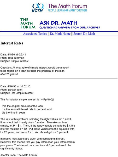 The Math Forum: Interest Rates Handout The Math Forum: Interest Rates Handout