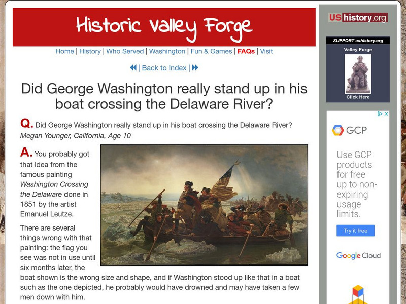 U.s. History: Historic Valley Forge: Did George Washington Really Stand Up? Handout U.s. History: Historic Valley Forge: Did George Washington Really Stand Up? Handout