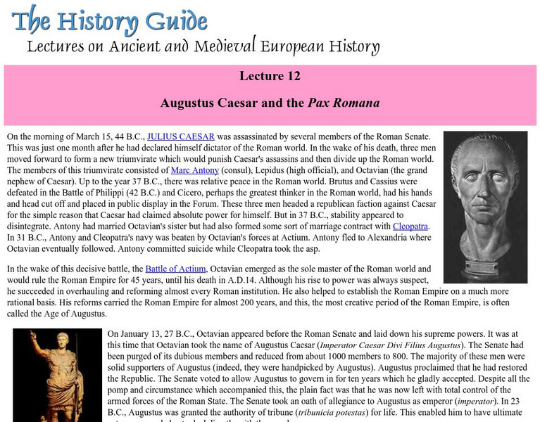 The History Guide: Augustus Caesar and the Pax Romana Website The History Guide: Augustus Caesar and the Pax Romana Website