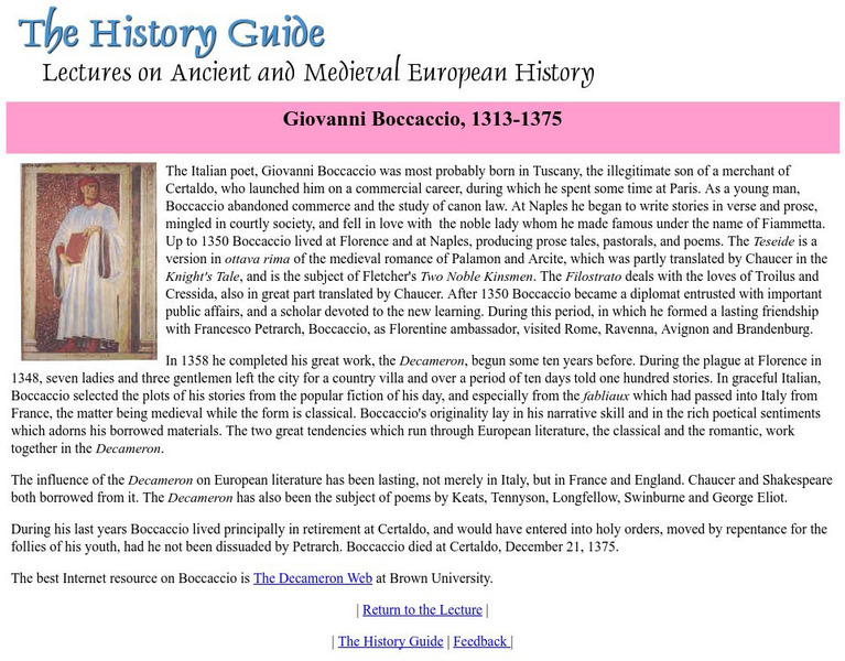 The History Guide: Giovanni Boccaccio's Life Website The History Guide: Giovanni Boccaccio's Life Website
