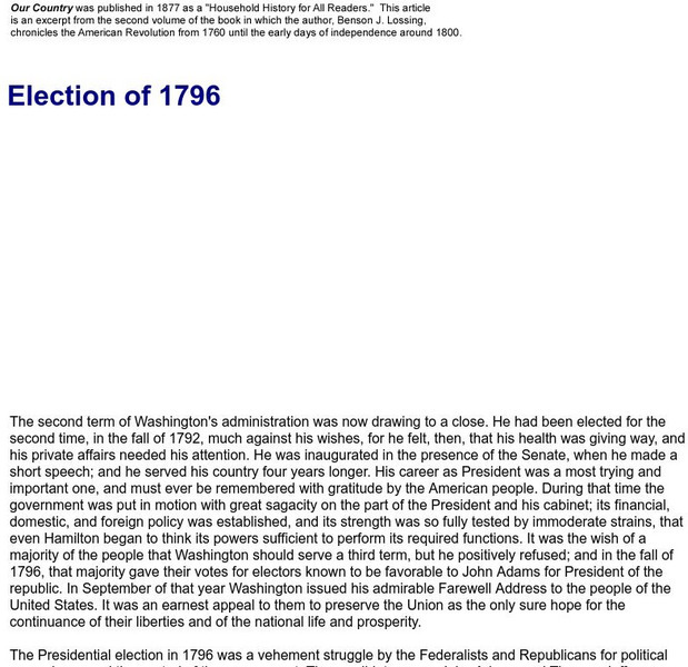 Our Country: Election of 1796 Primary Our Country: Election of 1796 Primary