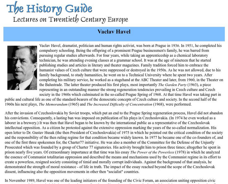 The History Guide: Vaclav Havel Handout The History Guide: Vaclav Havel Handout
