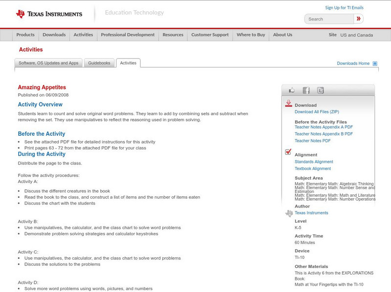 Texas Instruments: Amazing Appetites Activity