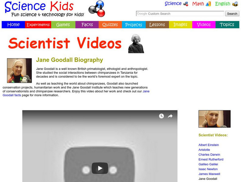 Science Kids: Scientist Videos: Jane Goodall Biography Instructional Video