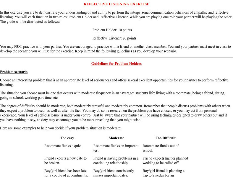 James Madison University: Reflective Listening Exercise Activity James Madison University: Reflective Listening Exercise Activity