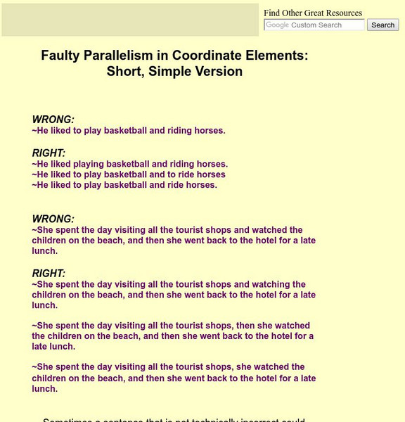 Grammar Tips: Faulty Parallelism in Coordinate Elements: Short Version Handout