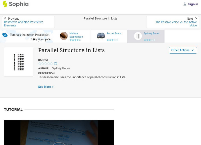 Sophia: Parallel Structure in Lists Instructional Video