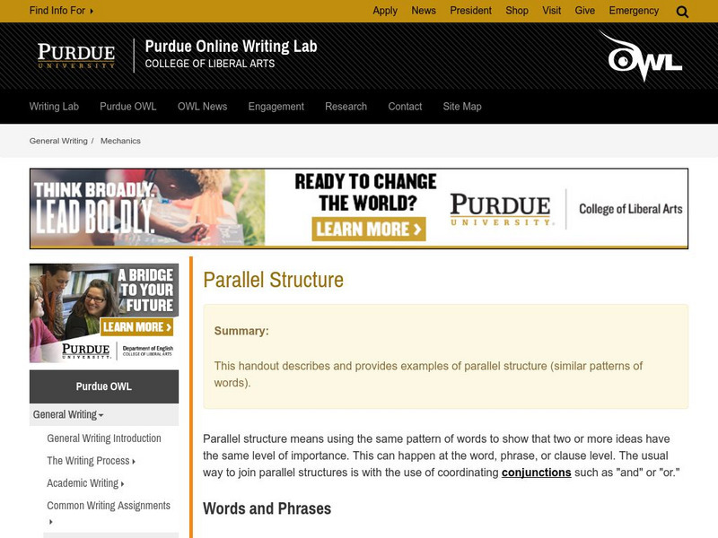 Purdue University Owl: Parallel Structure Handout Purdue University Owl: Parallel Structure Handout