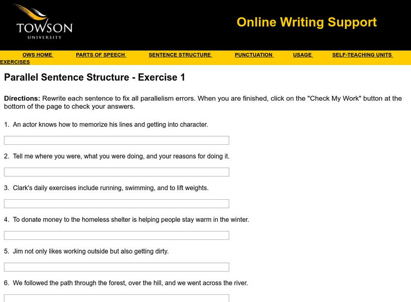 Towson University: Ows: Parallel Sentence Structure Exercise 1 Unknown Type Towson University: Ows: Parallel Sentence Structure Exercise 1 Unknown Type