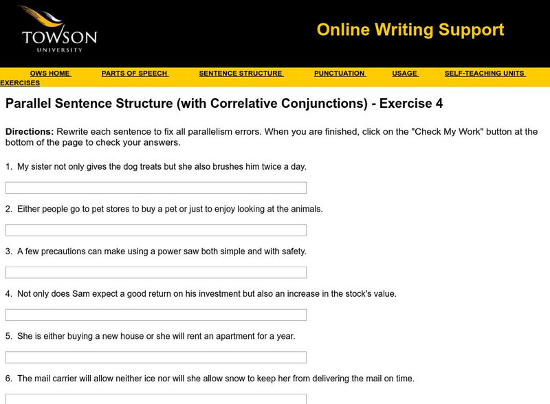 Towson University: Parallel Sentence Structure (W/ Correlative Conj) Exercise 4 Unknown Type Towson University: Parallel Sentence Structure (W/ Correlative Conj) Exercise 4 Unknown Type