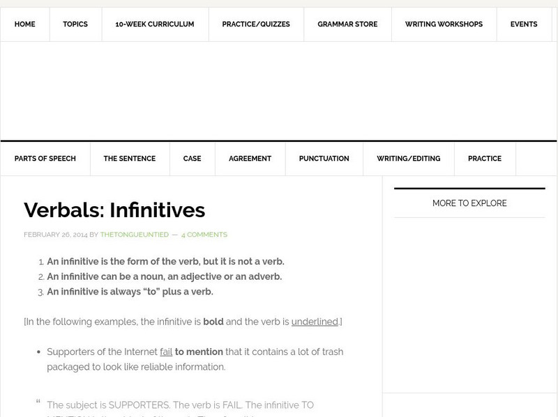 The Tongue Untied: Verbals: Infinitives Handout The Tongue Untied: Verbals: Infinitives Handout