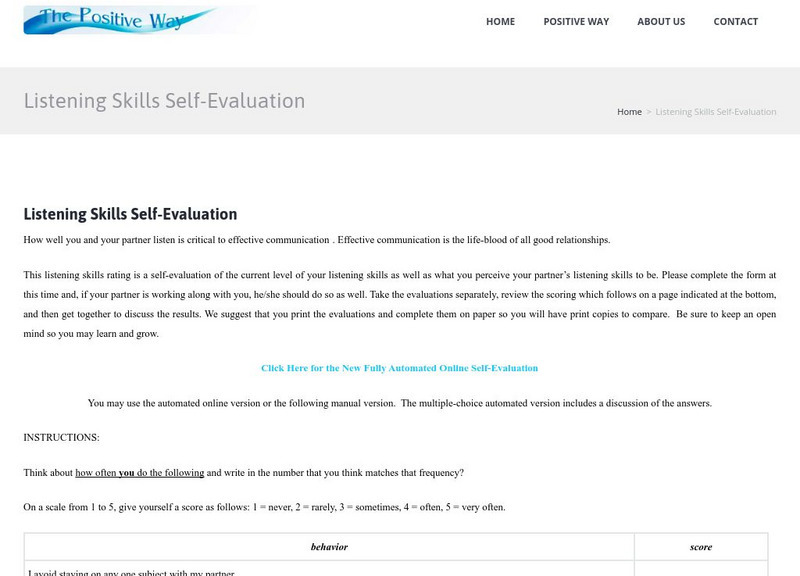 Listening Skills Self Evaluation Unknown Type Listening Skills Self Evaluation Unknown Type