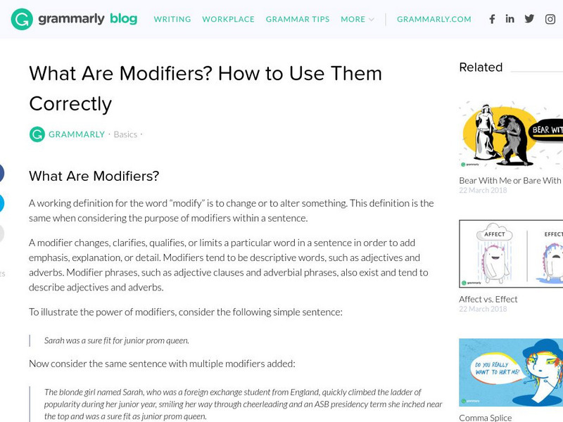 Grammarly Blog: What Are Modifiers? How to Use Them Correctly Handout Grammarly Blog: What Are Modifiers? How to Use Them Correctly Handout