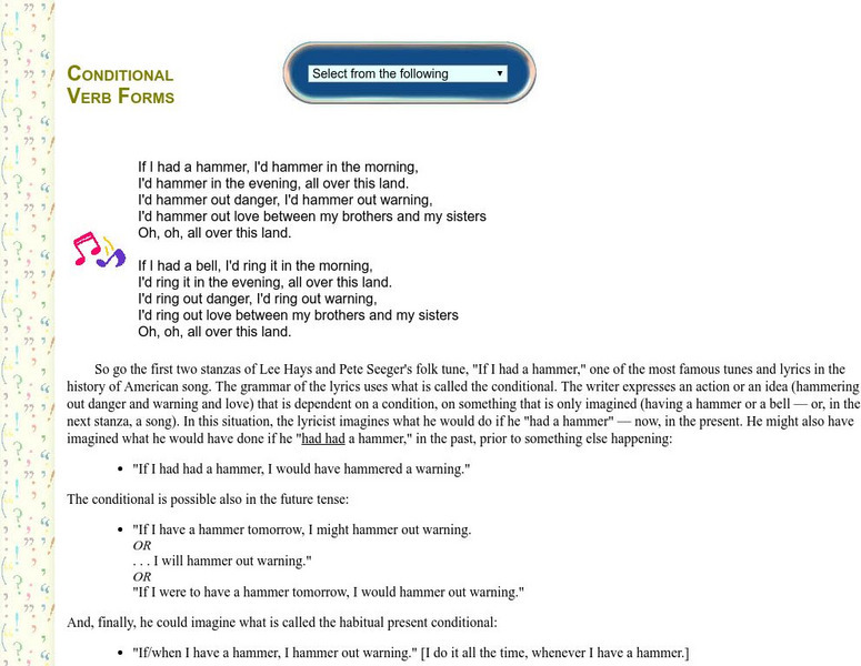 Guide to Grammar and Writing: Conditional Verb Forms Handout