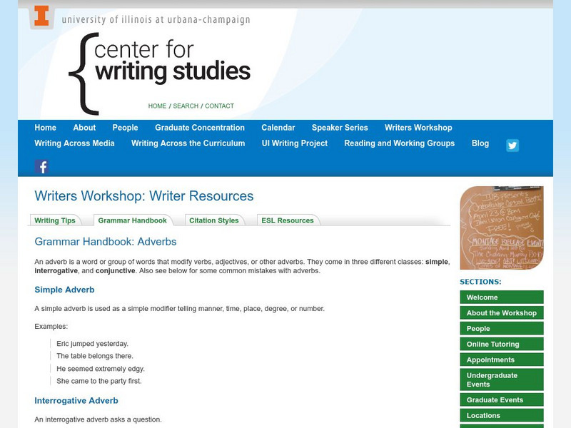 University of Illinois: The Grammar Handbook: Adverbs Handout University of Illinois: The Grammar Handbook: Adverbs Handout