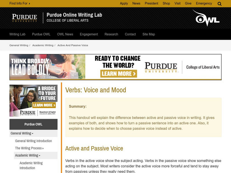 Purdue University Owl: Voice and Mood Handout Purdue University Owl: Voice and Mood Handout