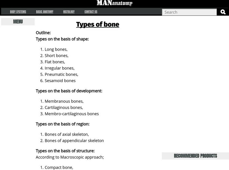 Mananatomy.com: Classification of Bones Handout