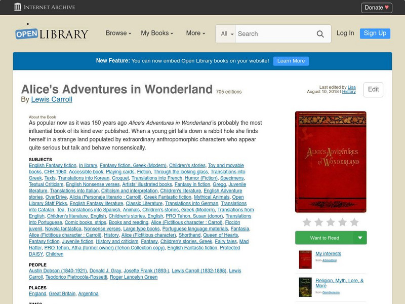 Open Library: Alice's Adventures in Wonderland eBook Open Library: Alice's Adventures in Wonderland eBook