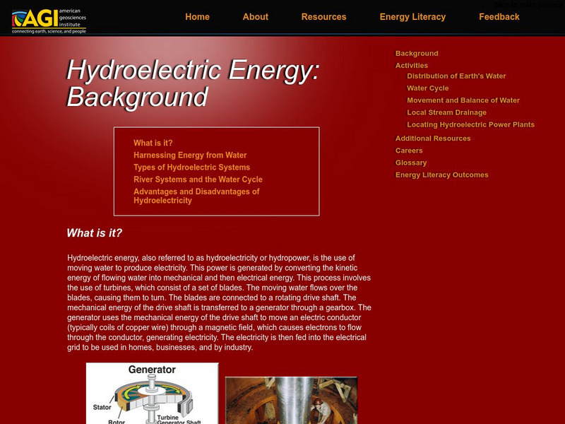 American Geosciences Institute: Hydroelectric Energy: Background Handout American Geosciences Institute: Hydroelectric Energy: Background Handout