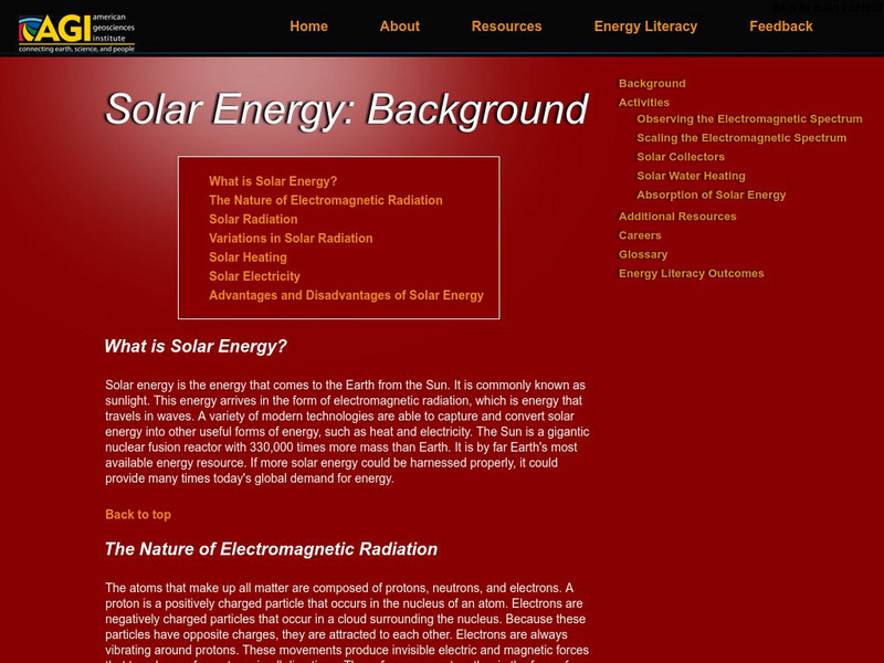 American Geosciences Institute: Solar Energy: Background Handout