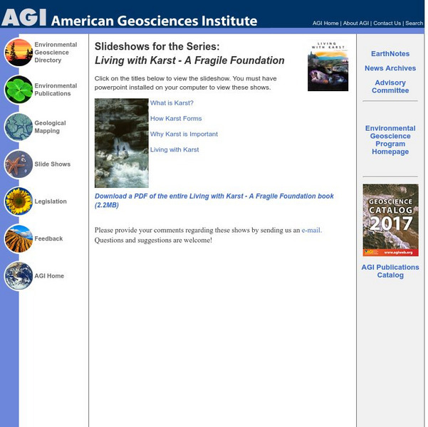 American Geosciences Institute: Slideshows for the Series: Living With Karst PPT