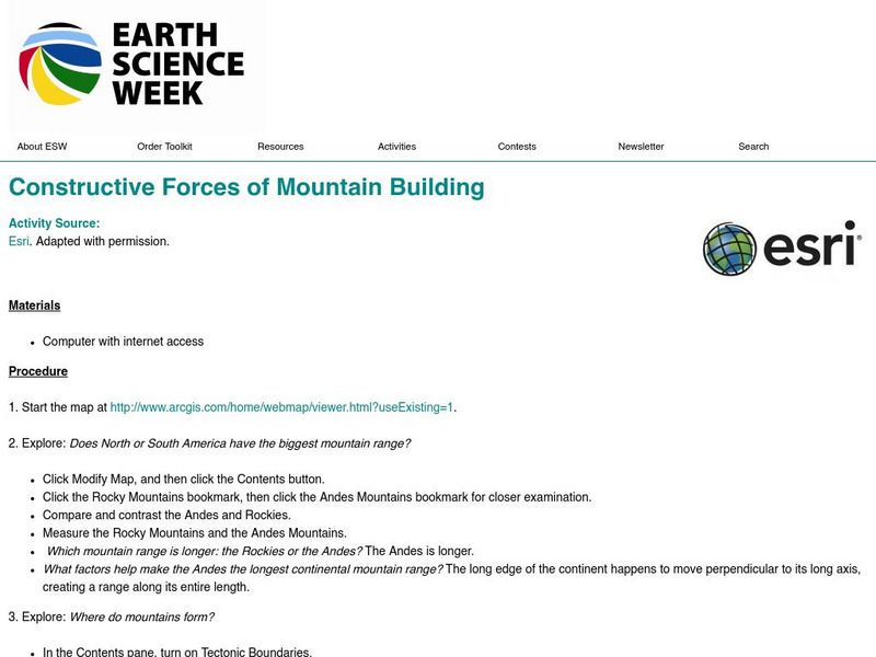 American Geosciences Institute: Earth Science Week: Constructive Forces of Mountain Building Lesson Plan