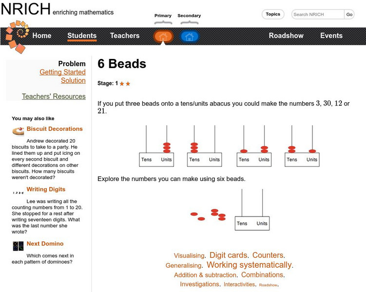 University of Cambridge: Nrich: 6 Beads Activity University of Cambridge: Nrich: 6 Beads Activity