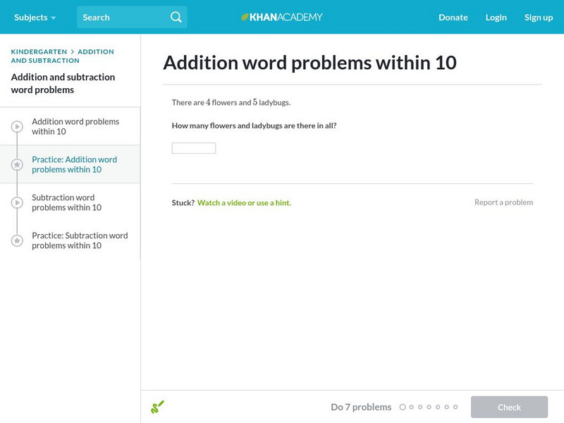 Khan Academy: Addition Word Problems Within 10 Unit Plan Khan Academy: Addition Word Problems Within 10 Unit Plan