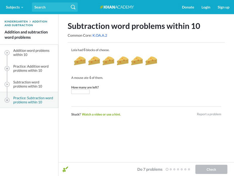 Khan Academy: Subtraction Word Problems Within 10 Unit Plan Khan Academy: Subtraction Word Problems Within 10 Unit Plan