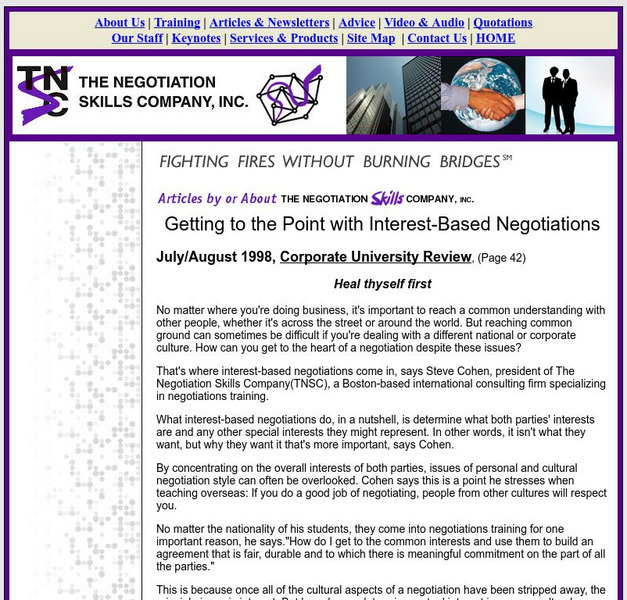 Getting to the Point With Interest Based Negotiations Article Getting to the Point With Interest Based Negotiations Article