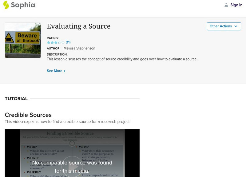 Sophia: Evaluating a Source Instructional Video Sophia: Evaluating a Source Instructional Video