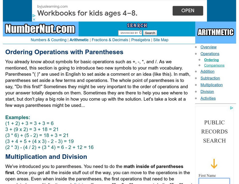 Number Nut: Ordering Operations With Parentheses Activity Number Nut: Ordering Operations With Parentheses Activity