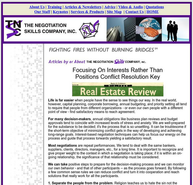 Focusing on Interests Rather Than Positions Conflict Article Focusing on Interests Rather Than Positions Conflict Article