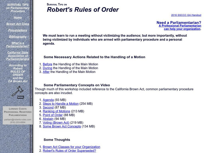 Survival Tips on Robert's Rules of Order Website Survival Tips on Robert's Rules of Order Website