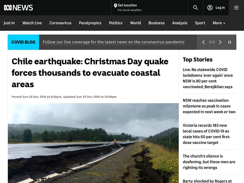 Australian Broadcasting Corporation: Chile Earthquake: Christmas Day Quake Forces Evacuations Article