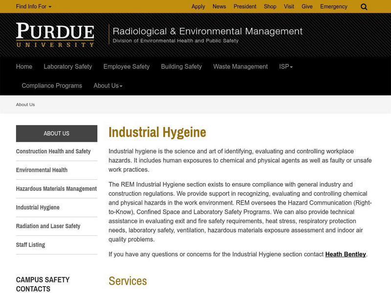 Purdue University: Industrial Hygiene Handout Purdue University: Industrial Hygiene Handout