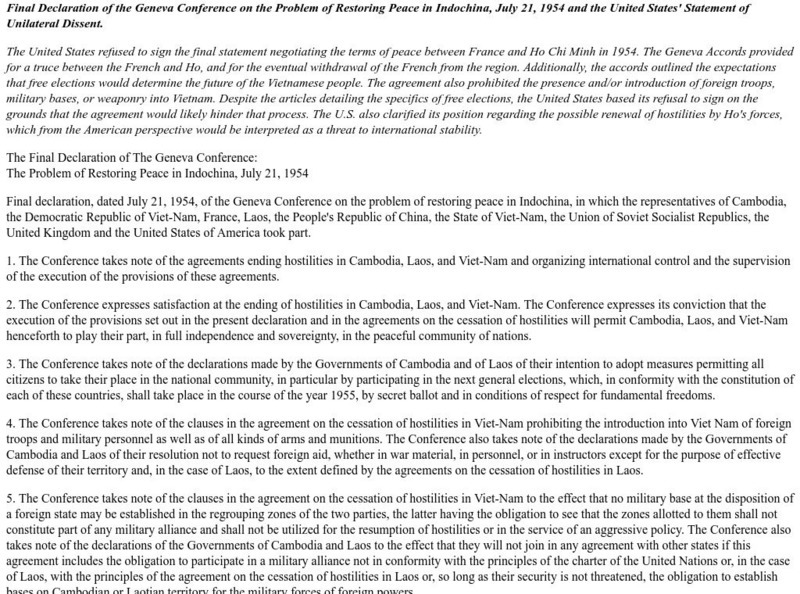 Final Declaration of Geneva Conference: u.s. Statement Primary Final Declaration of Geneva Conference: u.s. Statement Primary