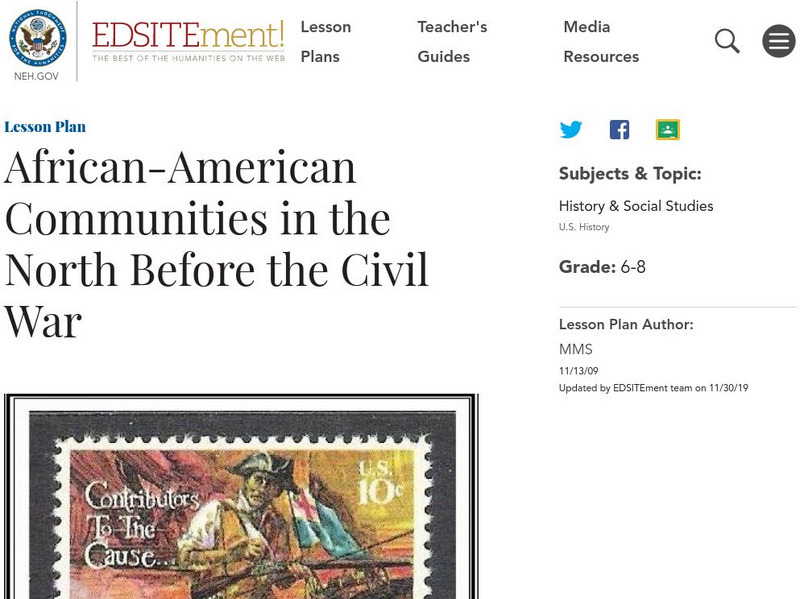Neh: Edsit Ement: African American Communities in the North Before the Civil War Lesson Plan Neh: Edsit Ement: African American Communities in the North Before the Civil War Lesson Plan