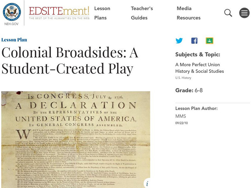 Neh: Edsit Ement: Colonial Broadsides: A Student Created Play Lesson Plan Neh: Edsit Ement: Colonial Broadsides: A Student Created Play Lesson Plan