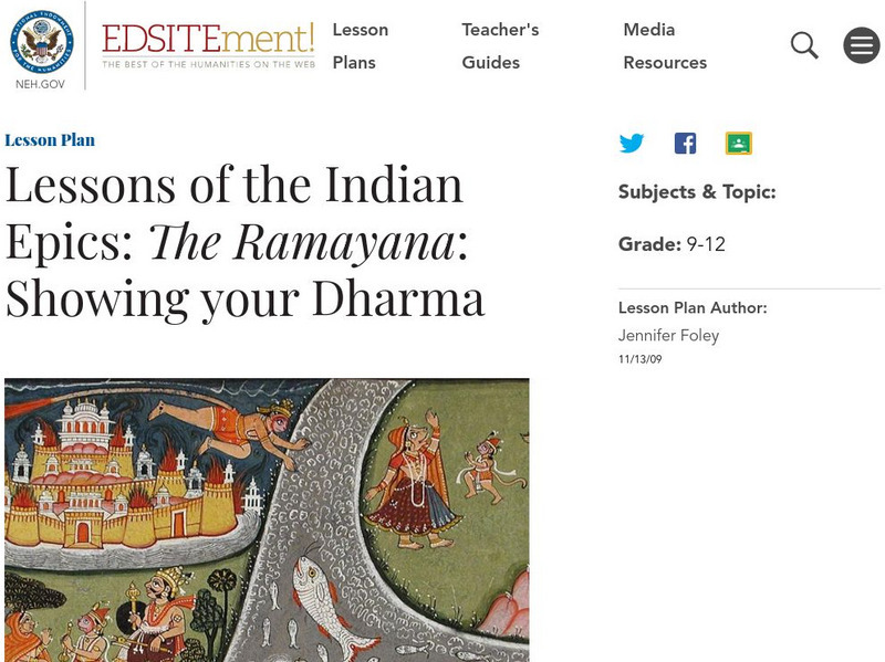 Neh: Edsit Ement: Lessons of the Indian Epics: The Ramayana: Showing Your Dharma Lesson Plan Neh: Edsit Ement: Lessons of the Indian Epics: The Ramayana: Showing Your Dharma Lesson Plan