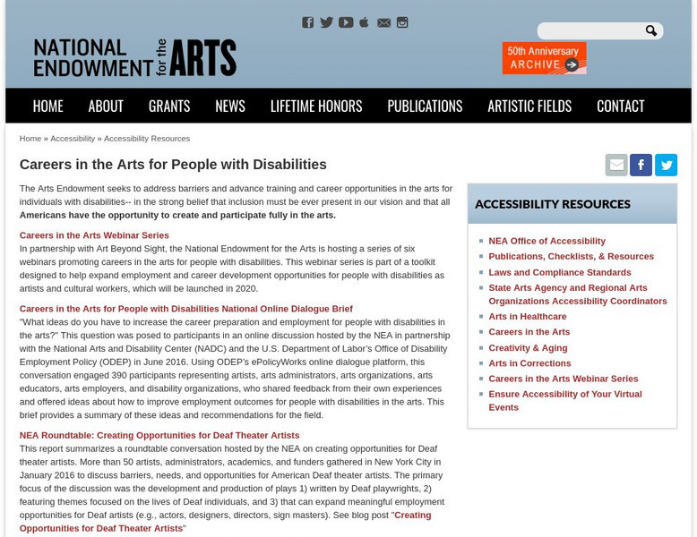 National Endowment for the Arts: Accessibility: Careers in the Arts Website National Endowment for the Arts: Accessibility: Careers in the Arts Website